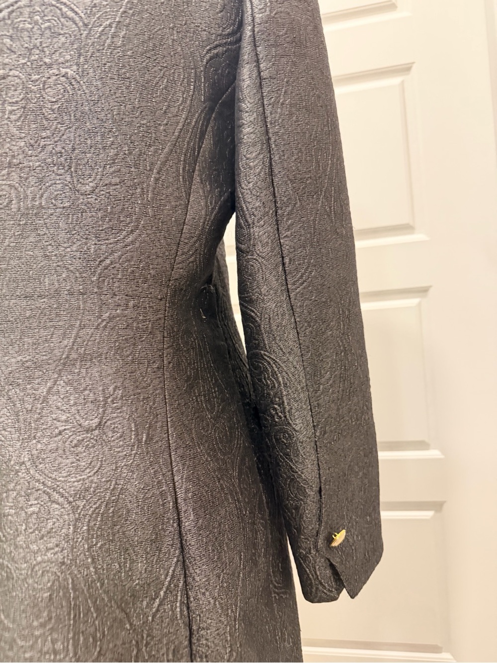 Escada Charcoal Gray Textured Silk-Virgin Wool Two-Piece Suit with Gold Buttons - Picture 11 of 13